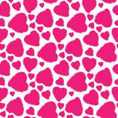 Pink ink hearts isolated on white background. Cute seamless pattern. Vector simple flat graphic hand drawn illustration. Texture.
