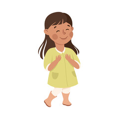 Smiling Little Girl Standing Feeling Happy Vector Illustration