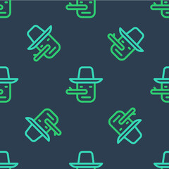 Line Pinocchio icon isolated seamless pattern on blue background. Vector