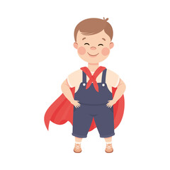 Cute Boy Dressed Like Superhero, Adorable Kid Leisure Activity Concept Cartoon Vector Illustration