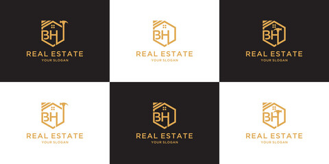 Letter bh home logo for real estate, business, agent, architect. build house logo template