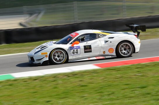 MUGELLO, ITALY - 23 March 2018: Jens Liebhauser drive Ferrari 488 Challenge during practice session of Round #1 of Ferrari Challenge at Mugello Circuit in Italy.