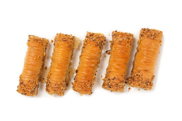 Delicious sweet baklava isolated on white background.