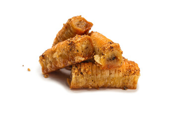 Delicious sweet baklava isolated on white background.