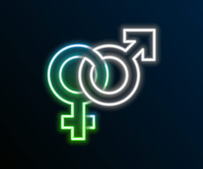 Glowing neon line Gender icon isolated on black background. Symbols of men and women. Sex symbol. Colorful outline concept. Vector