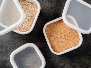 Food containers on kitchen countertop