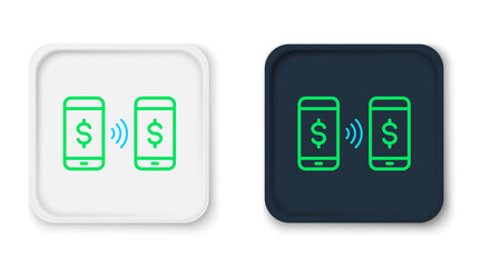 Fototapeta premium Line Money payment transfer in mobile icon isolated on white background. Concept of fast pay by purchase. Sending and receiving money. Colorful outline concept. Vector