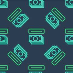 Fototapeta premium Line ATM - Automated teller machine and money icon isolated seamless pattern on blue background. Vector
