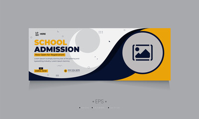 School Educational Web Banner Facebook Cover Design & Kids School Admission Template - obrazy, fototapety, plakaty