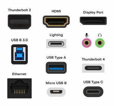 Collection of connector and ports vector illustration usb computer universal connectors