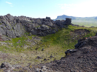 Saxholl volcano crater in Iceland.