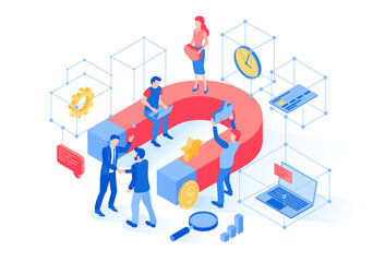 Attracting clients, buyers, apprentices, contractors, employees, workers. Magnet, people, marketing. Business. Customer strategy. 3d isometric vector illustration