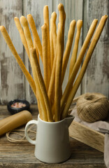 Delicious breadsticks grissini, italian specialty