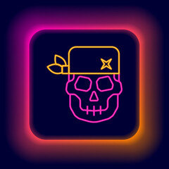 Glowing neon line Skull icon isolated on black background. Happy Halloween party. Colorful outline concept. Vector