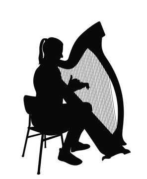 black silhouette harpist playing instrument clip art preview