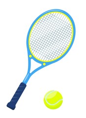 Tennis racket with ball. Sport equipment elements.