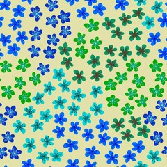 Seamless pattern with blossoming Japanese cherry sakura for fabric, packaging, wallpaper, textile decor, design, invitations, print, gift wrap, manufacturing. Colored flowers on yellow background.