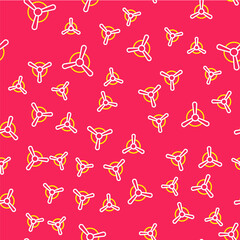 Line Plane propeller icon isolated seamless pattern on red background. Vintage aircraft propeller. Vector