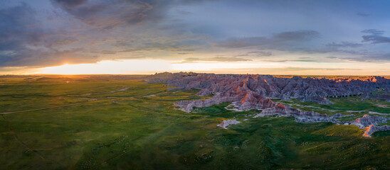 Fototapeta na wymiar Dramatic sunset over the Badlands National Park - South Dakota