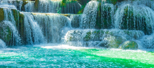 Worlds most beautiful waterfalls Kuang Si waterfall Luang Prabang Laos.
