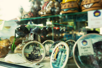 Cheap souvenirs for tourists in the town of Yeysk. Russia, Sea of Azov, Krasnodar Territory, Yeysk.