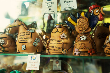 Cheap souvenirs for tourists in the town of Yeysk. Russia, Sea of Azov, Krasnodar Territory, Yeysk.