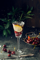 glass of champagne with ice