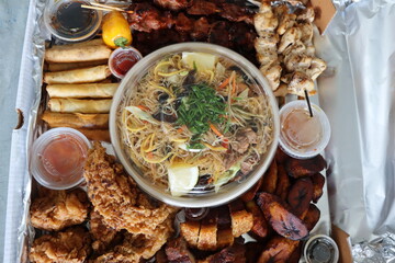 pinoy box tasty chicken,noodles,spring rolls
