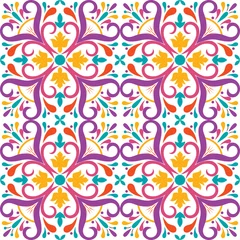Tapeten Seamless tiles background. Mosaic pattern for ceramic in dutch, portuguese, spanish, italian style. © jolie_nuage