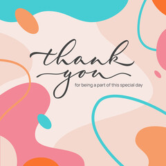 Thank you card - design with calligraphic inscription. Abstract background. Vector.