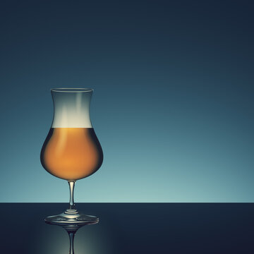 Glass with alcohol on dark background.
