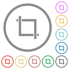 Crop tool flat icons with outlines