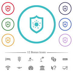 Covid protection flat color icons in circle shape outlines