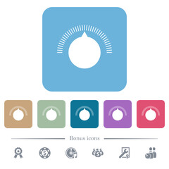 Simple volume control flat icons on color rounded square backgrounds