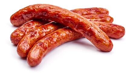 Roasted hot dog sausages, isolated on white background. High resolution image.