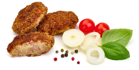 Fried pork cutlets in breadcrumbs, isolated on white background. High resolution image.