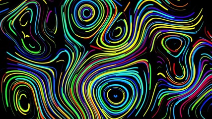 Abstract creative bg with curled lines like trails of different colors. Lines form swirling pattern like curle noise. Abstract 3d bright creative festive background. 3d render