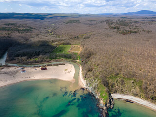 Aerial view of Silistar beach near village of Rezovo, Bulgaria