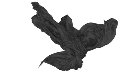 Beautiful flowing fabric of black wavy silk or satin. 3d rendering image.