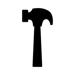 Hammer tool isolated on white background vector. Black silhouette. Repair tool box item. Carpentry hardware. Construction equipment. Renovation appliances. Build work element. Hardware store logo.
