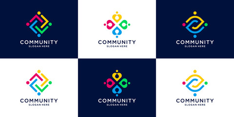 Set of creative people family and human unity logo collection. symbol for family care, social group, community.