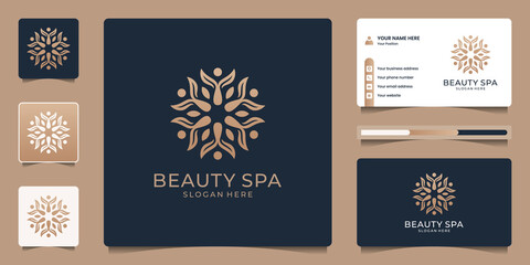 Abstract flower logo template with golden concept for beauty salon, spa, message, healthy care, and yoga. luxury branding logo design and business card.