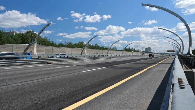 Asphalt ringroad ZSD. Speedway with cars around Saint-Petersburg in Russia