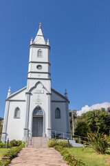 Fototapeta na wymiar Lutheran church with tower walk path