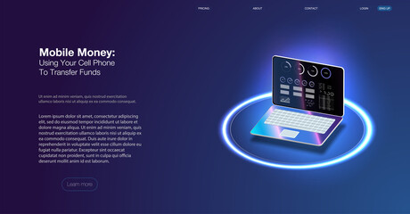 Online banking app landing page. Smart wallet concept with credit, debit card payment application. Gadget of the future, smartphone tech payment. Flat Isometric vector illustration. E-payment screen