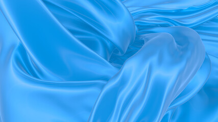 Beautiful flowing fabric of blue wavy silk or satin. 3d rendering image.
