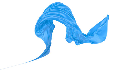 Beautiful flowing fabric of blue wavy silk or satin. 3d rendering image.