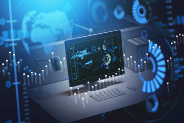 Naklejka premium Global immersive financial interface background, computer screen