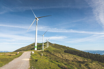 Fototapeta na wymiar Windmills at the top of Oiz mountain at Bizkaia; Basque Country.