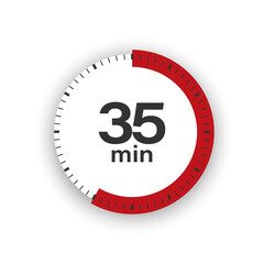 35 minutes timer. Stopwatch symbol in flat style. Editable isolated vector illustration.	